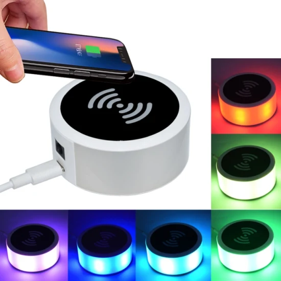 Caricabatterie wireless USB rapido da tavolo con luce LED da 15 W Qi Ricarica wireless rapida con colore LED variabile per qualsiasi Qi