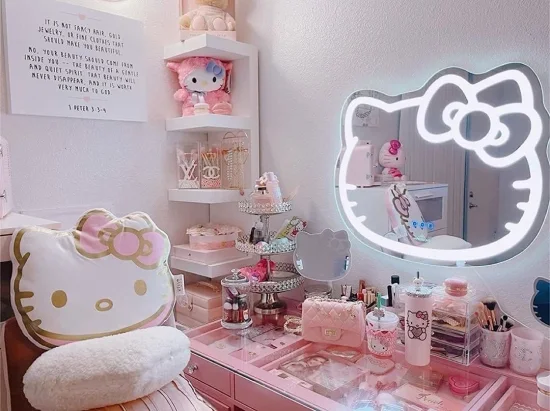 Impressions Vanity Hello Kitty Specchio da parete Smart Touch Sensitive Makeup Specchio cosmetico e cambio colore Oscuramento Striscia LED Specchio per mobili Jinghu